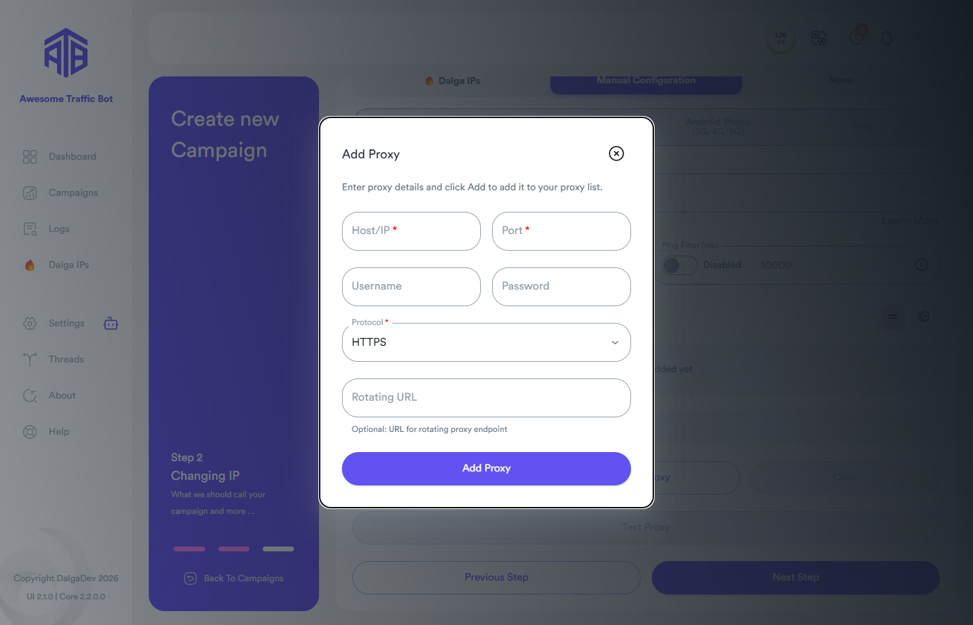 Add proxy dialog