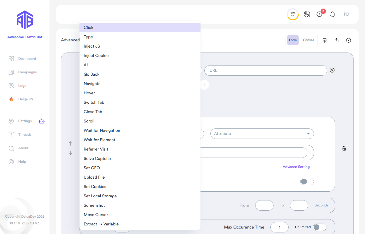 The action list