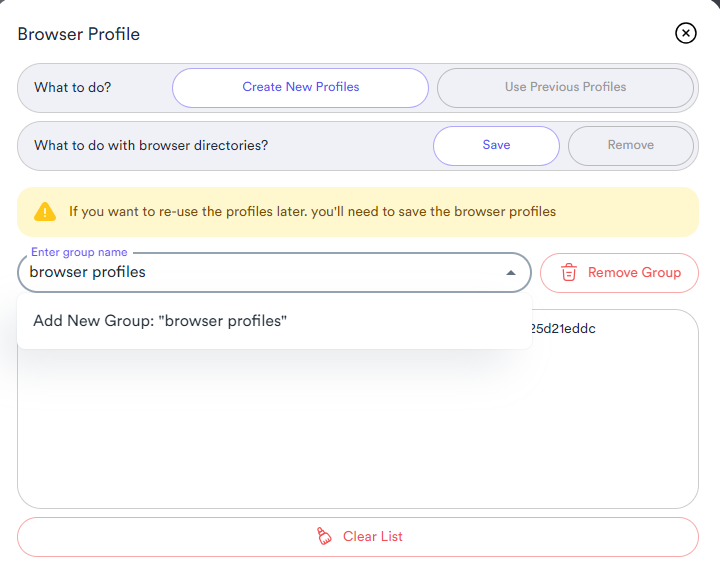 Browser profiling — name the group
