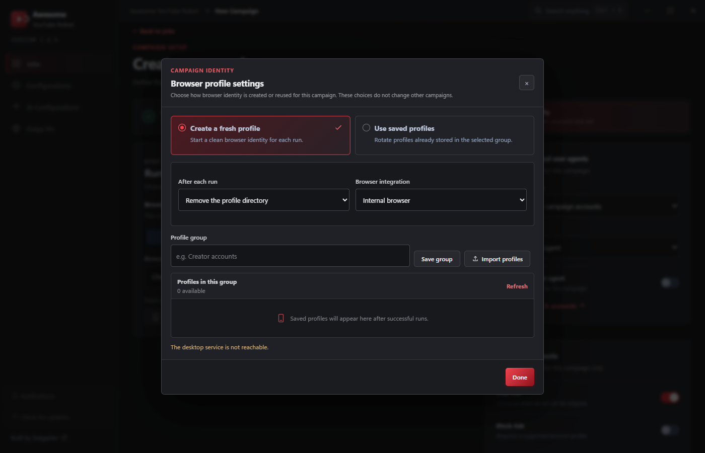Browser profile settings
