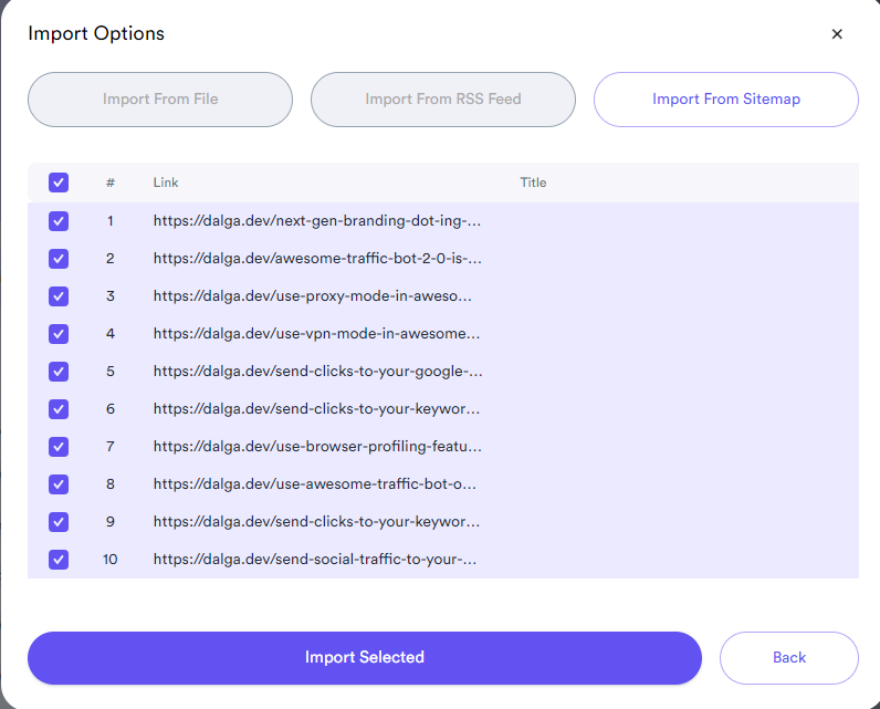 Import from a sitemap