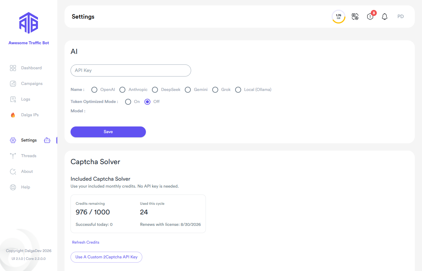 Captcha solver settings