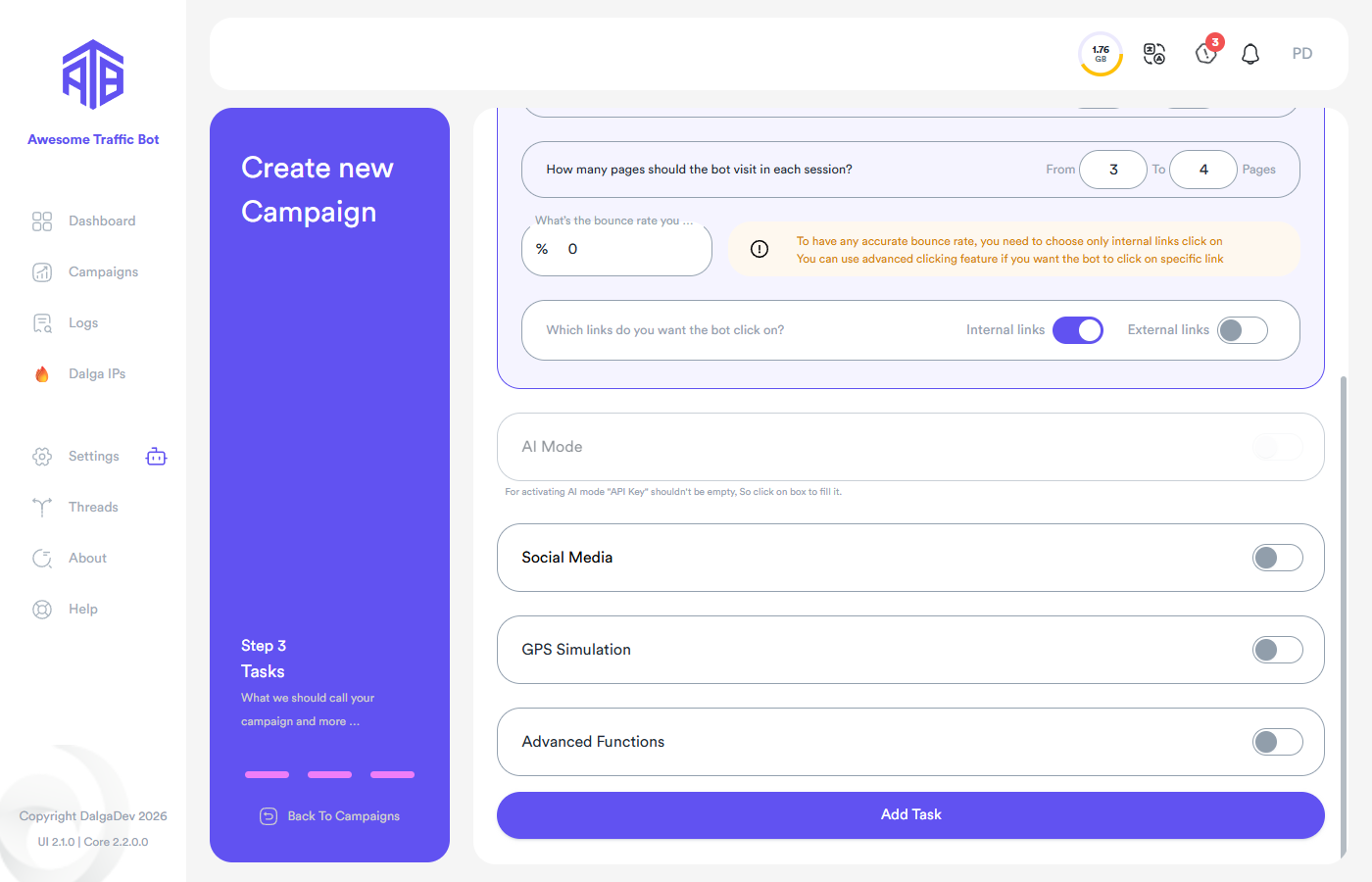 Direct task — session settings