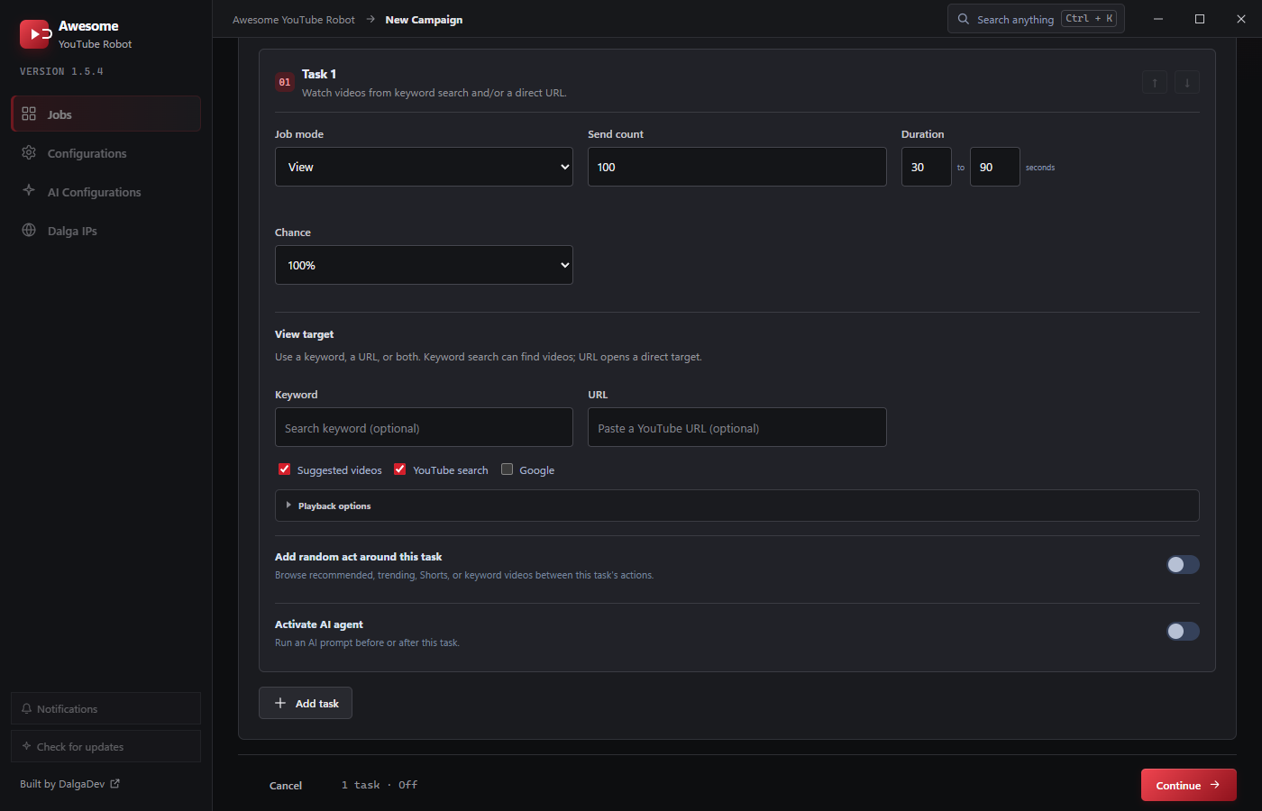 View target and sources