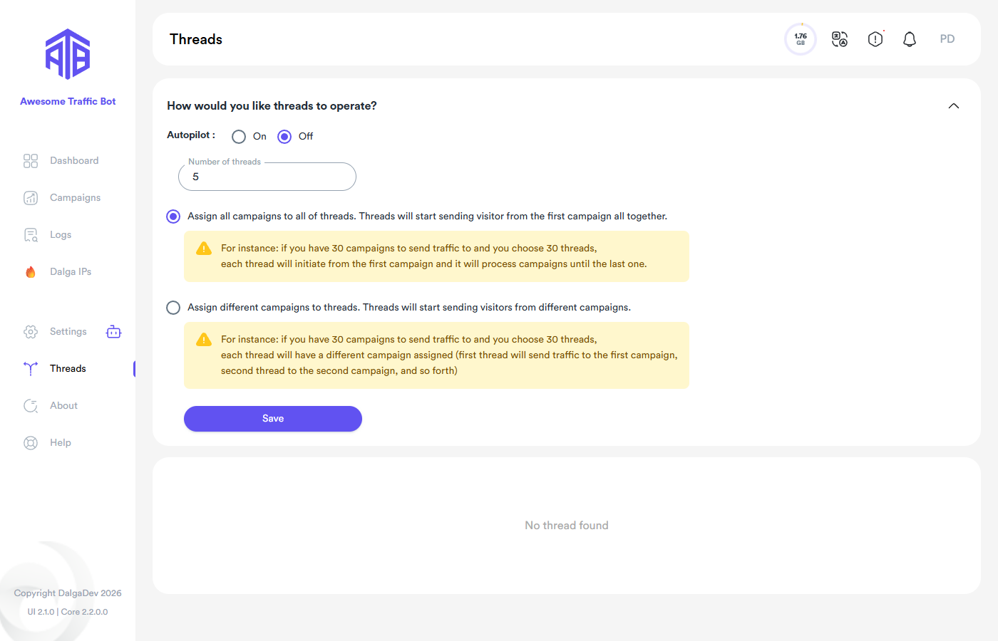 Threads page