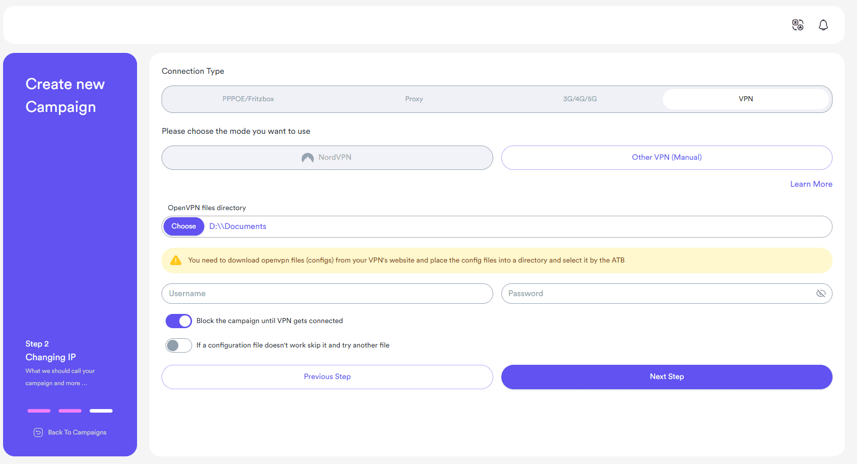 Manual VPN setup